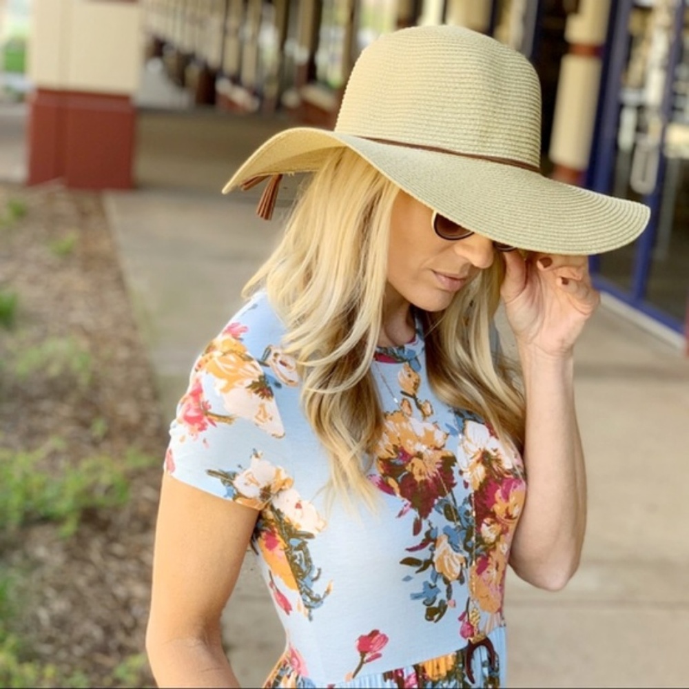 Tan Floppy Hat with suede fringe detail - Picture 4 of 5